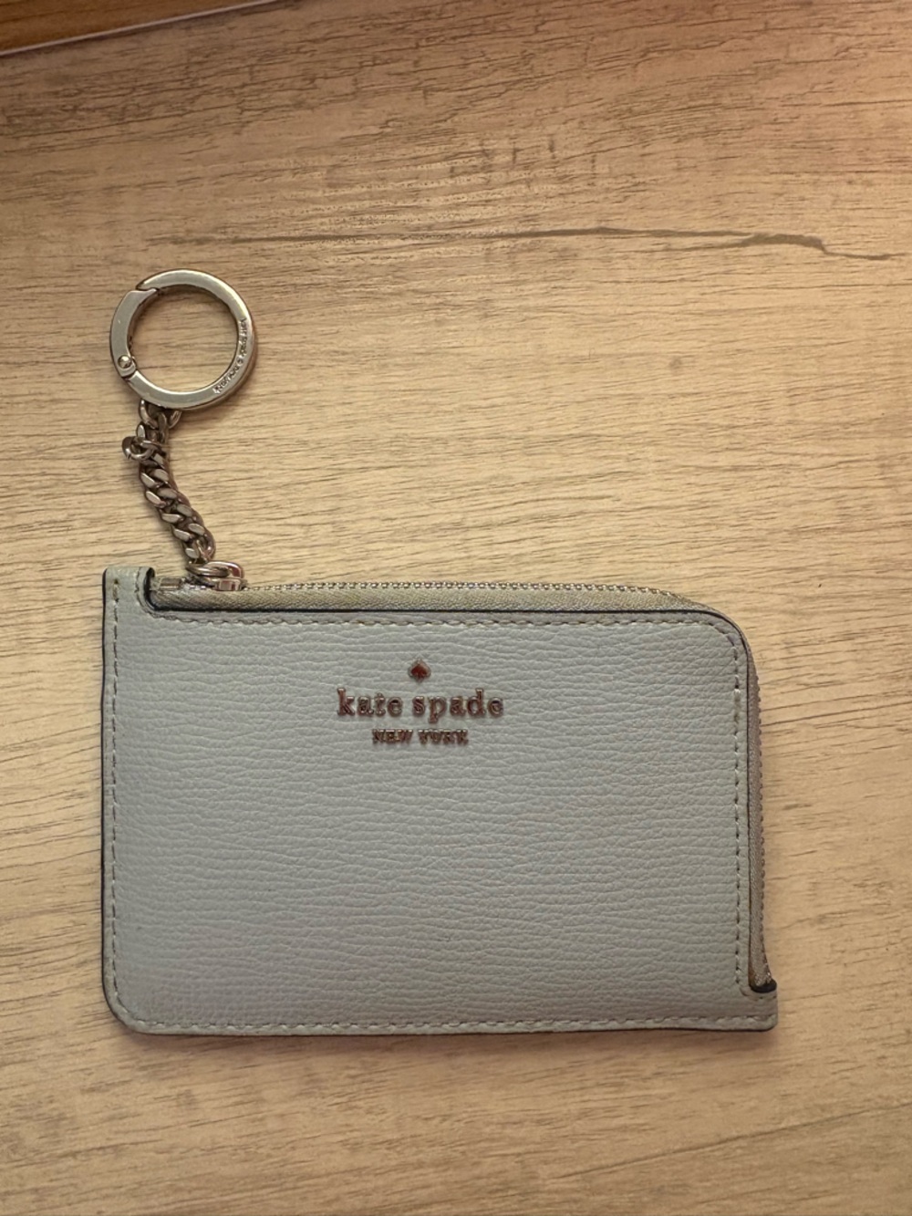 kate spade gray leather zip card holder with key ring